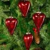 3in Long Antique Red Glass Heart In Window Box, Set of 4