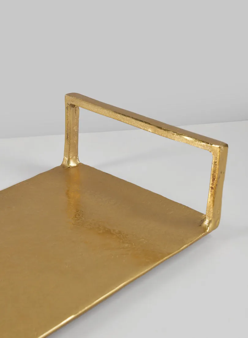 14in Long Atelier Deco Metal Tray, Old Gold