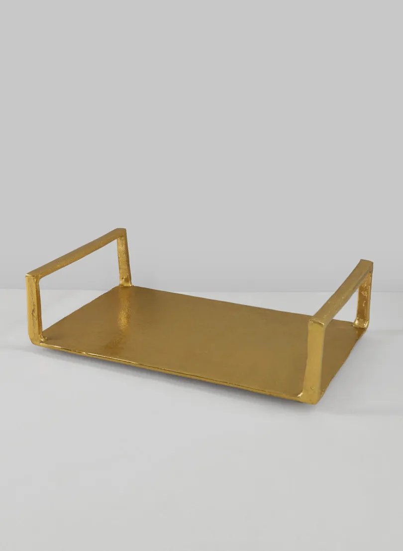 14in Long Atelier Deco Metal Tray, Old Gold
