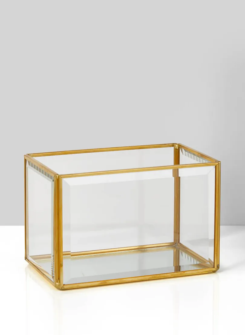 6in Long Beveled Glass Gold Box With Mirror Bottom