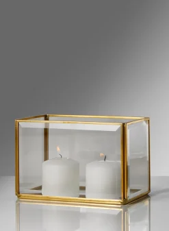 6in Long Beveled Glass Gold Box With Mirror Bottom