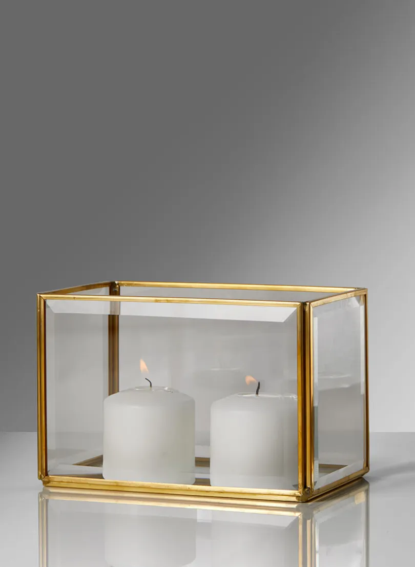 6in Long Beveled Glass Gold Box With Mirror Bottom