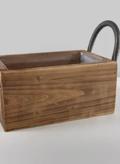 10.5in Long Burnt Wood Display Flower Box with Decorative Handles