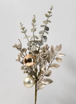 19in Long Champagne Glitter Eucalyptus & Berry Pick, Case of 12