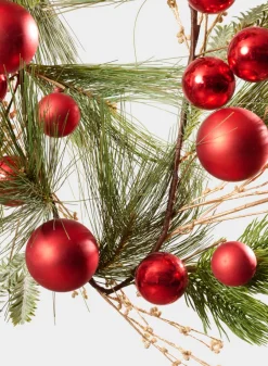 60in Long Classic Pine Garland with Red Ornaments & Glitter Berries