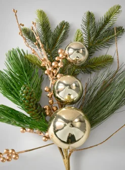 25in Long Classic Pine Pick with Gold Ornaments and Glitter Berries, Case of 12
