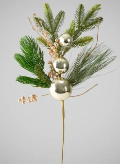 25in Long Classic Pine Pick with Gold Ornaments and Glitter Berries, Case of 12