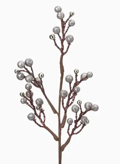 14in Long Coffee & Platinum Glitter Berry Pick, Bundle of 12