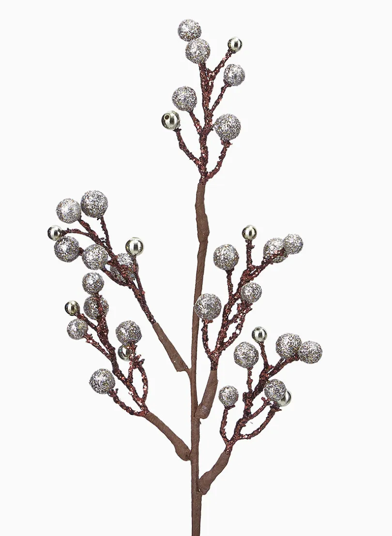 14in Long Coffee & Platinum Glitter Berry Pick, Bundle of 12