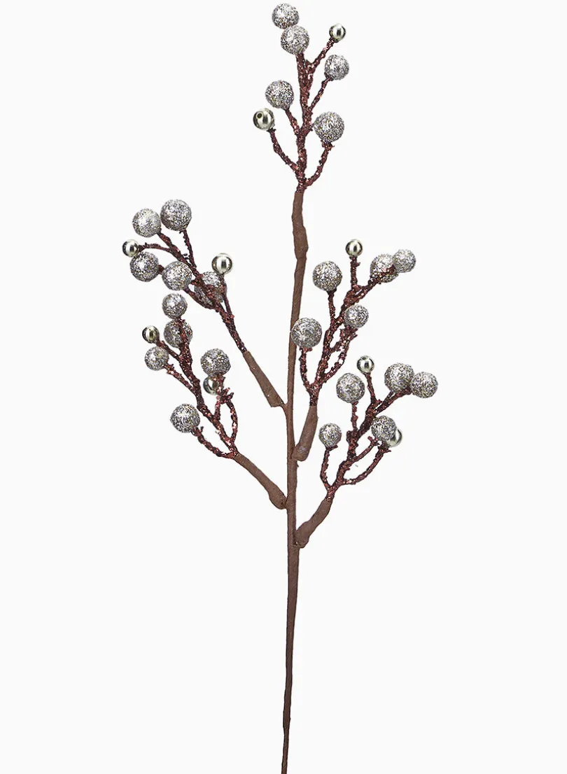 14in Long Coffee & Platinum Glitter Berry Pick, Bundle of 12