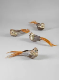 5in Long Decorative Red Brown Bird, Set of 4