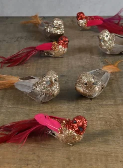 5in Long Decorative Red Brown Bird, Set of 4