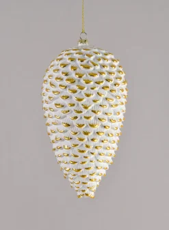 7in Long Etched Gold White Pinecone