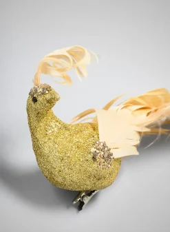 12in Long Fancy Gold Peacock Ornament, Case of 6