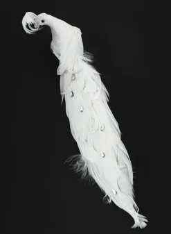 12in Long Fancy White Peacock Ornament, Case of 6