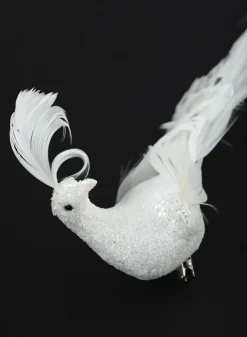 12in Long Fancy White Peacock Ornament, Case of 6