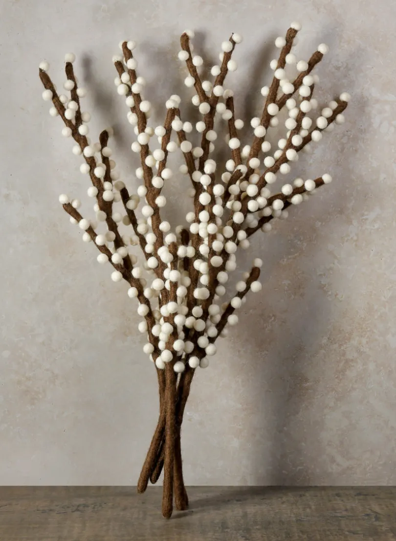 21in Long Felt White Berry Stem, Set of 5