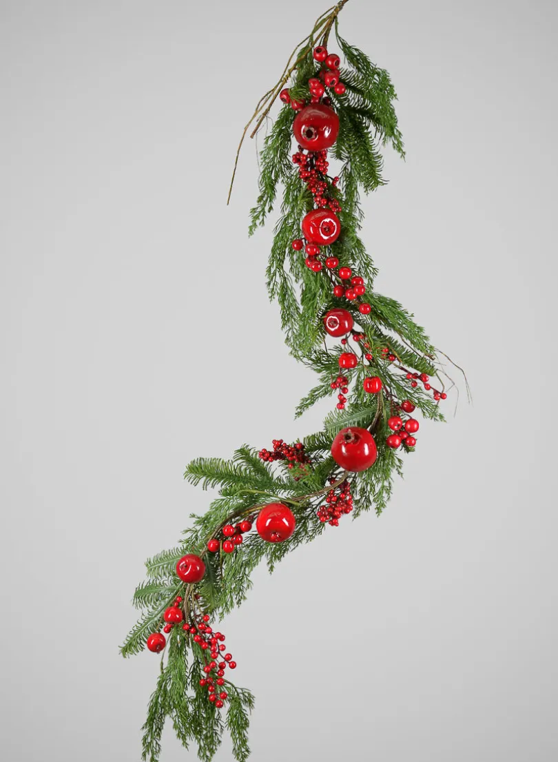 62in Long Festive Pine Garland with Red Berries and Apple Assortment, Case of 4