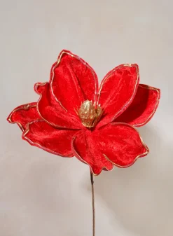 12in Long Flocked Red Magnolia Pick, Bundle of 12