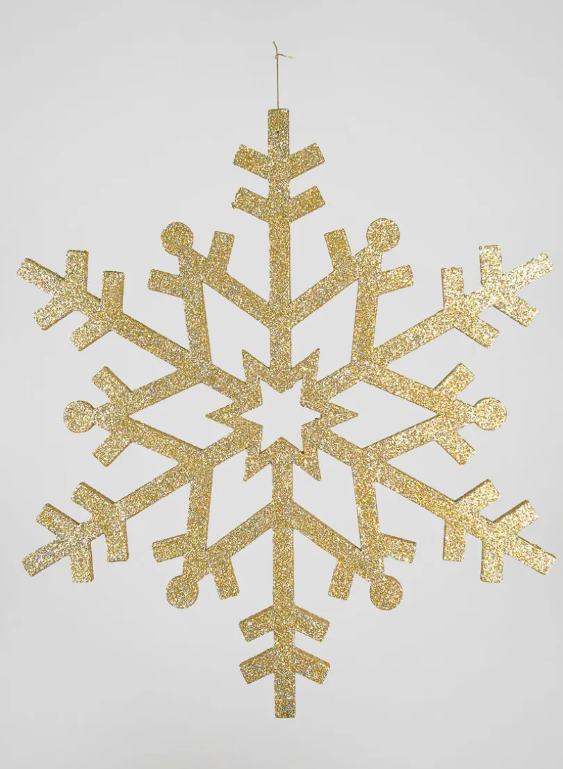 32in Long Giant Gold Glitter Snowflake Resin Ornament