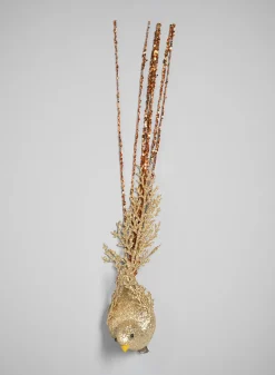 16in Long Gilded Gold Long Tail Bird Ornament
