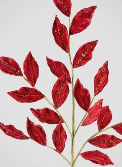 28in Long Glittered Holly Leaves Spray