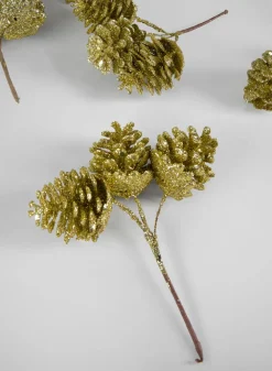 6in Long Gold Glitter Pine Cone Pick, Set of 12