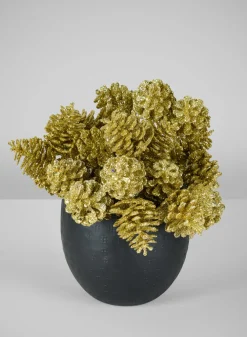 6in Long Gold Glitter Pine Cone Pick, Set of 12