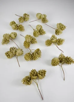 6in Long Gold Glitter Pine Cone Pick, Set of 12