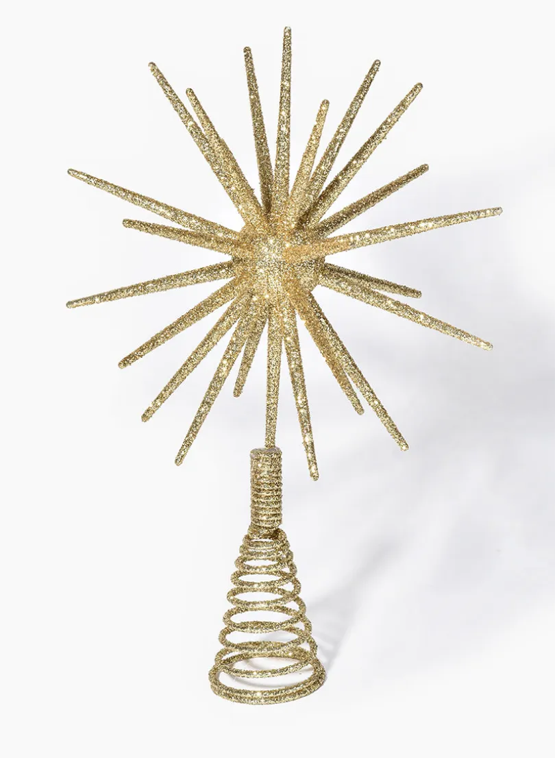 11in Long Gold Glitter Starburst Tree Plastic Topper