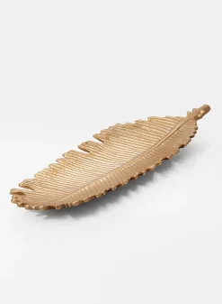12in Long Gold Leaf-Shaped Aluminum Tray
