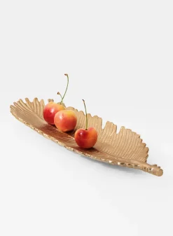 12in Long Gold Leaf-Shaped Aluminum Tray