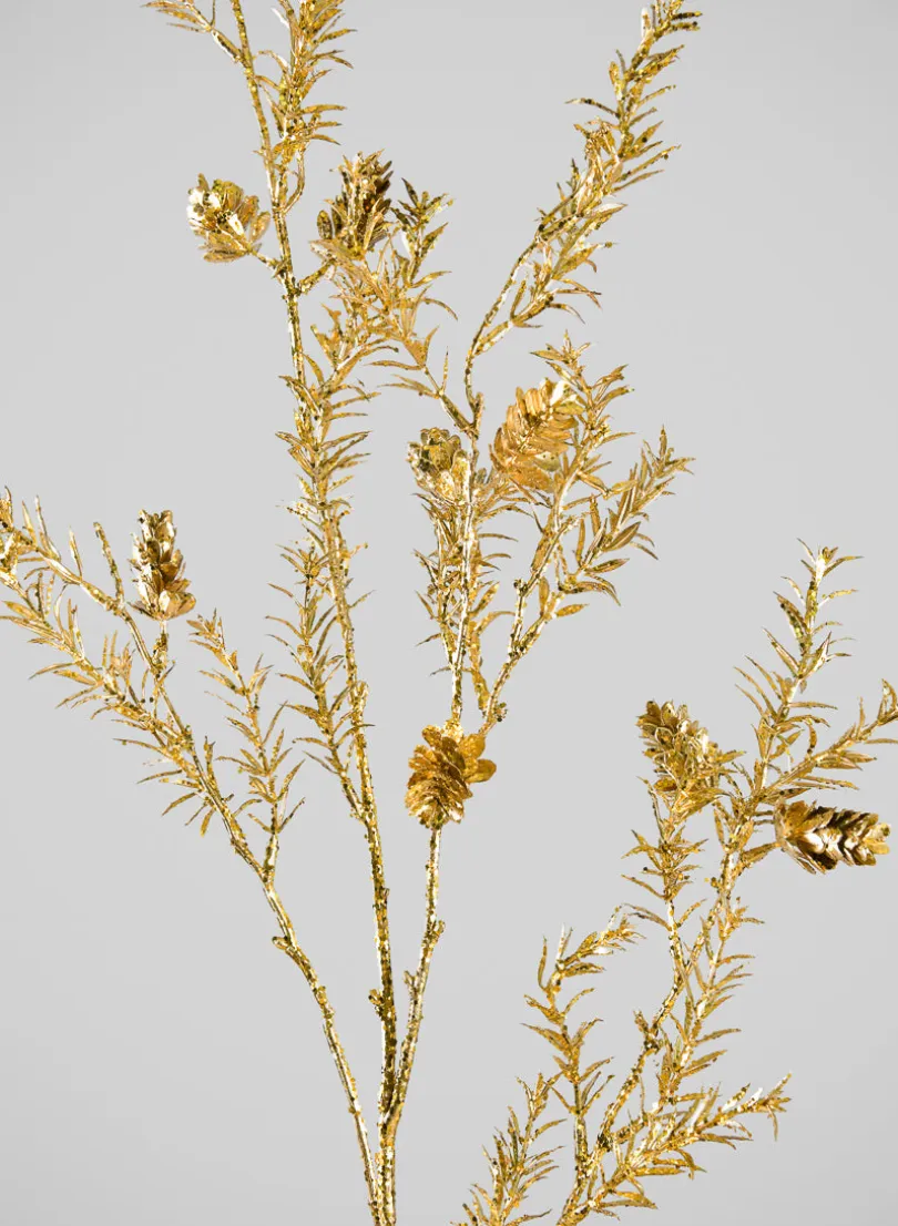 44in Long Gold Pine Needle Spray with Pinecones, Case of 12