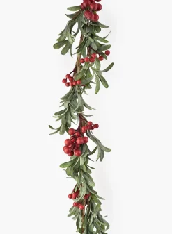 61in Long Green Leaf & Red Berry Garland