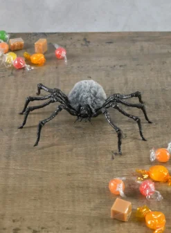 7in Long Grey Fluffy Spider, Large, Set of 2