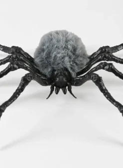 7in Long Grey Fluffy Spider, Large, Set of 2