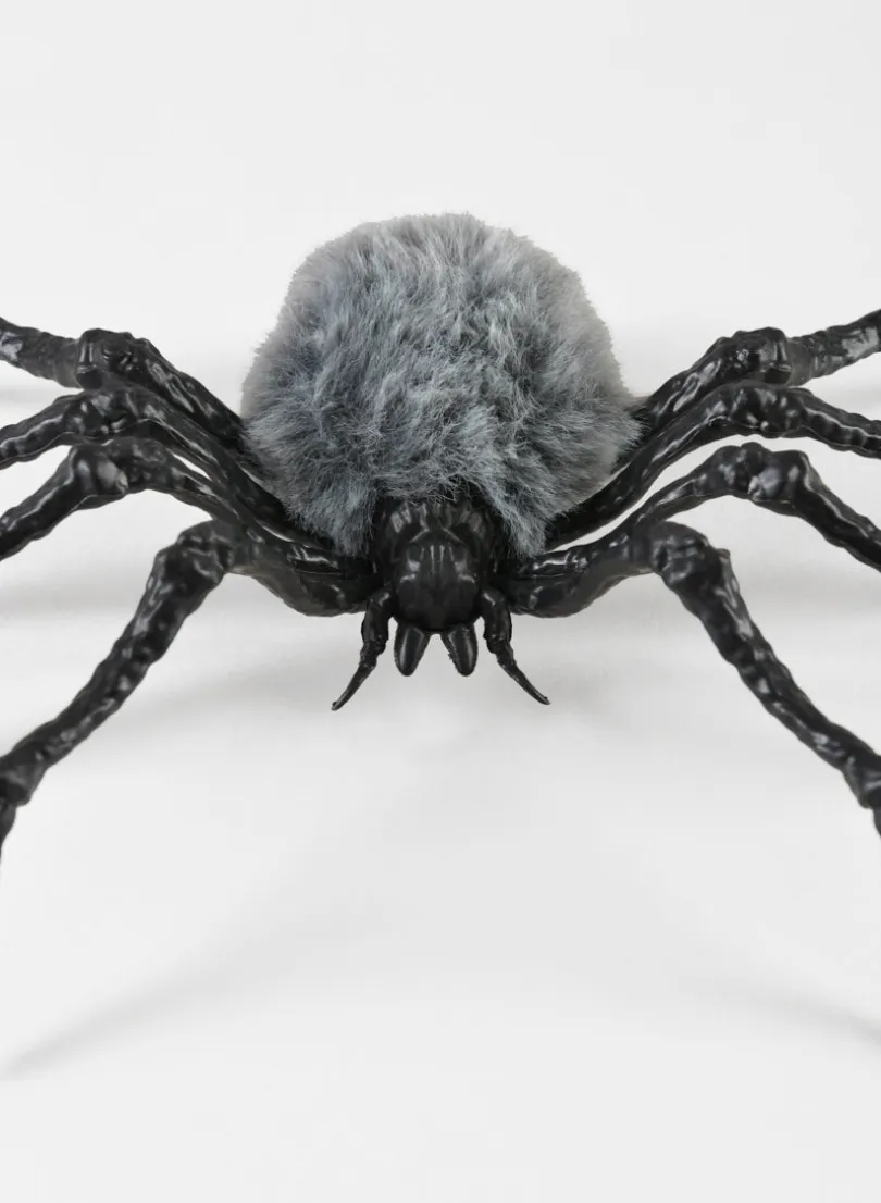 7in Long Grey Fluffy Spider, Large, Set of 2