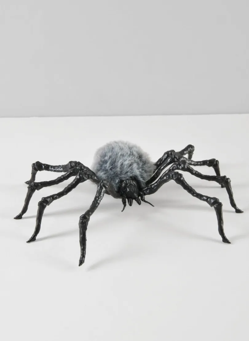 7in Long Grey Fluffy Spider, Large, Set of 2