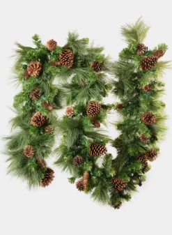 115in Long Hard Needle Garland, 35 Pinecones, 195 tips with Warm White Lights