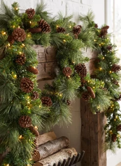 115in Long Hard Needle Garland, 35 Pinecones, 195 tips with Warm White Lights