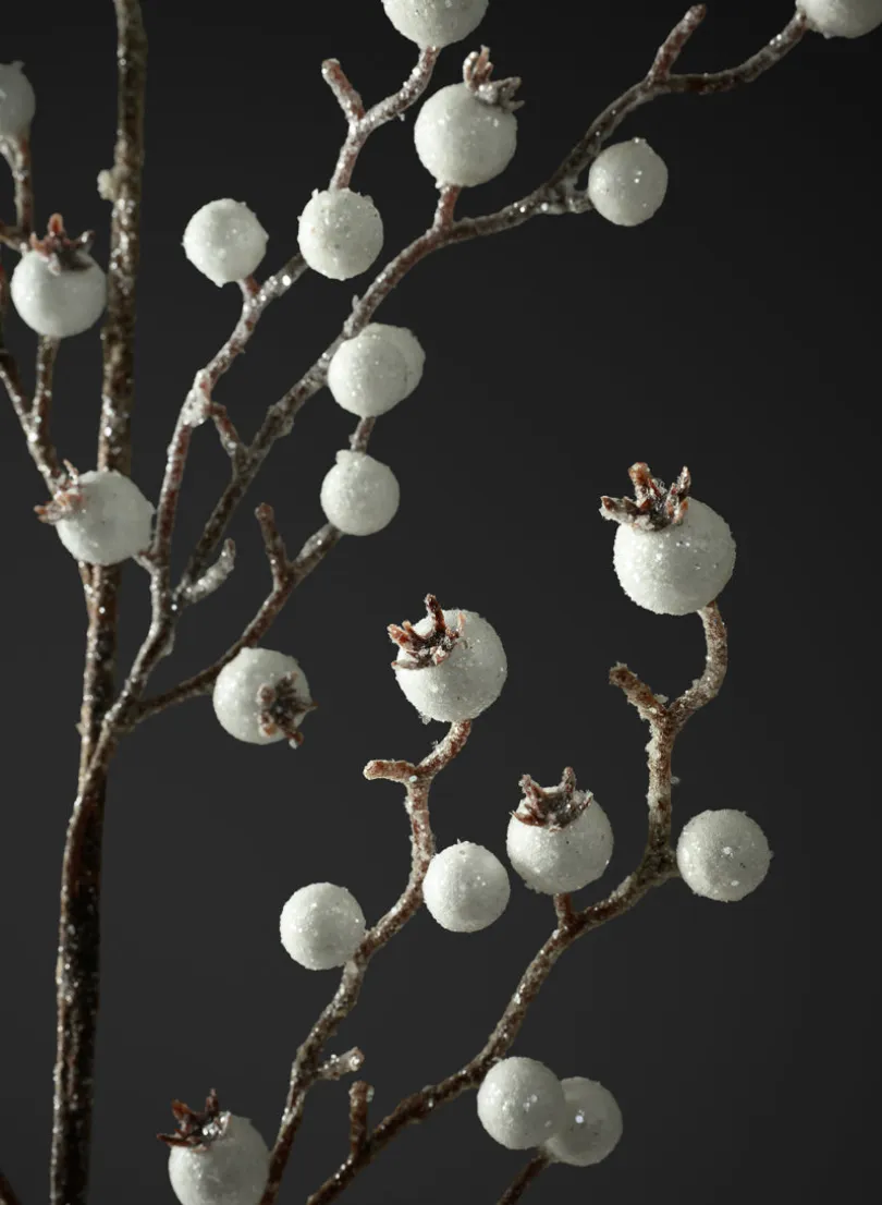 32in Long Iced Flocked Winter White Berry Pick, Case of 12