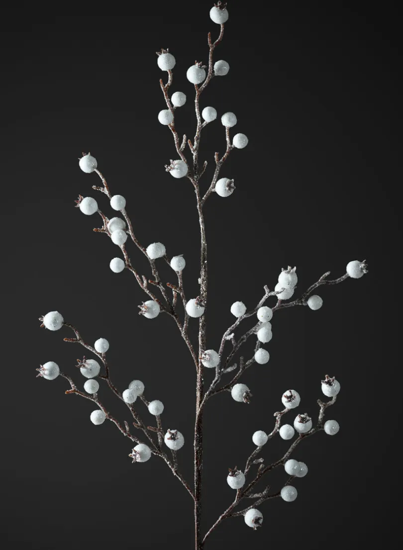 32in Long Iced Flocked Winter White Berry Pick, Case of 12