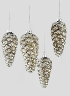 5.5in Long Iced Glass Pine Cone Ornament, Set of 4