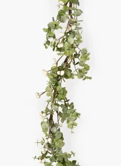 56in Long Iced & Glittered Eucalyptus Garland with Berries
