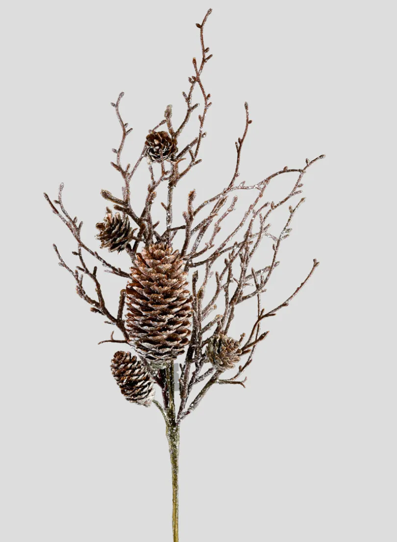 16in Long Iced Twig Pick with Pine Cones, Case of 12