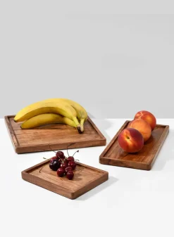 7in Long Lambok Wood Tray, Small, Set of 4