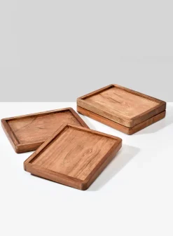 7in Long Lambok Wood Tray, Small, Set of 4