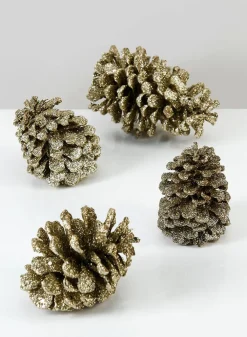 3.5in Long Light Gold Glitter Pine Cone, Case of 6