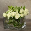6in Long Low Cube Glass Bowl Vase