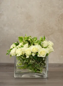 6in Long Low Cube Glass Bowl Vase